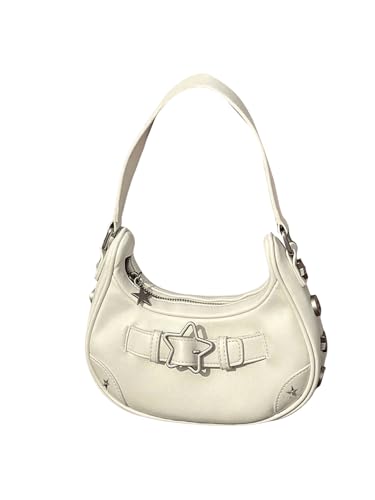 OYOANGLE Women's Pu Leather Shoulder Bag Y2k Stars Zipper Top Small Purse Handle Handbags Cute Underarm Bag