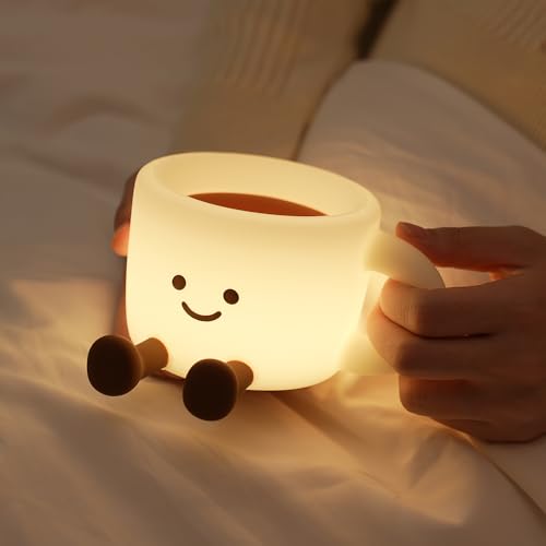 Image of QANYI Coffee Cup Night Light, Gifts for Coffee Lovers, Rechargeable Dimmable Color Changing Night Lamp, Soft Silicone Cute Desk Lamp with Touch Control, Funny Gag Birthday Gifts for Women