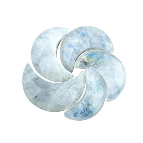 CRYSTALIS 5pcs Natural RainbowMoonstone, FacetHalfMoon