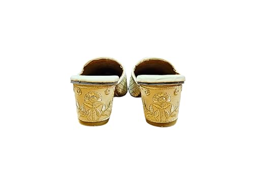 Image of Women's Golden Zari Work Block Heel Shoes | Handcrafted Ethnic Slip-On Footwear for Wedding & Parties