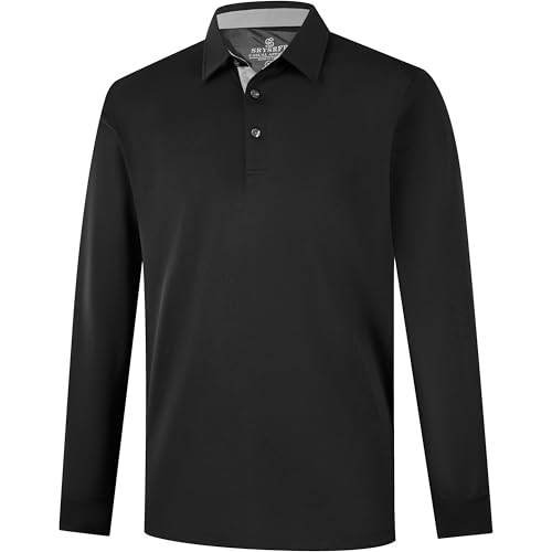 Image of Mens Golf Shirt Long Sleeve Moisture Wicking Dry Fit Performance Solid Pique Collared Golf Polo Shirts for Men