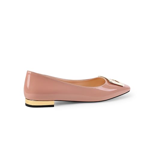 Women's Square Toe Gold Metal Buckle Pumps Patent Leather Slip On Flat Shoes3