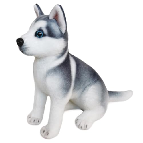 Peluche husky sibérien réaliste en coton doux pour décoration maison