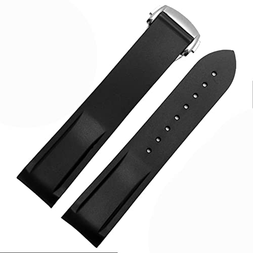 Bracelet montre silicone 22mm pour Speedmaster et Omega Seamaster avec boucle noir-argent
