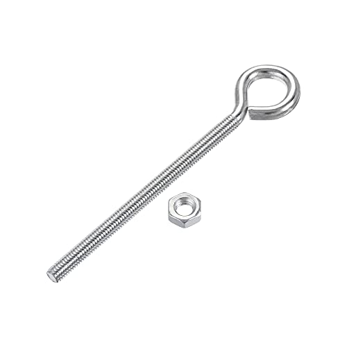 Image of uxcell M6x90mm Eye Hooks Screws Bolts Kit, 10pcs Carbon Steel Hanger Eyelet Hooks Screw with Hex Nuts for Metal Hook, Wood Terminal Ring Hooks