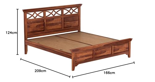 Image of Wooden Queen Size Bed Without Storage - Solid Wood Queen Cot - Cot Akka Bed - Stylish Bedroom Furniture (Queen, Allana, Honey Finish)