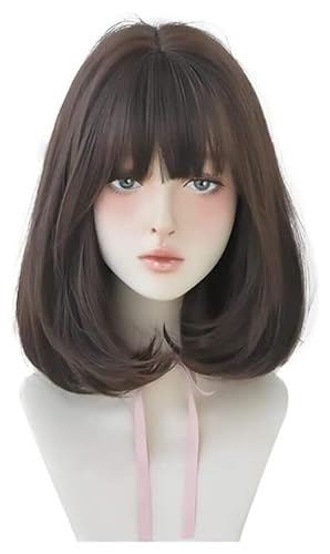 Perruque naturelle contre la perte de cheveux coupe courte ondulée à frange