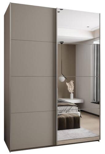 MEBLE KRYSPOL LUX 3 Eleganter 2-türiger Schwebetürenschrank mit Spiegel an der Tür - Leise schließend - HETTICH Topline L System - 245,5x180x64cm - Kaschmir, Kaschmir, Silber