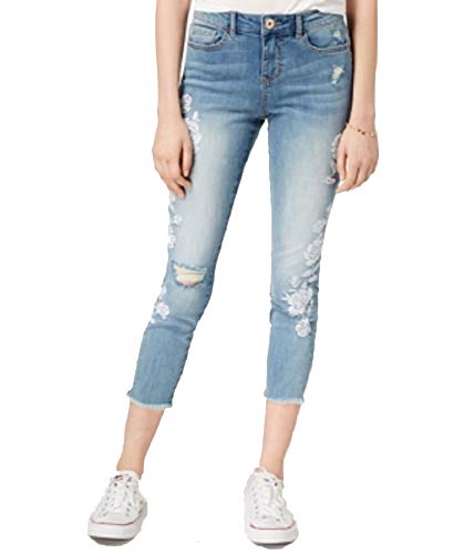 American Rag Juniors Embroidered Ripped Cropped Skinny Jeans