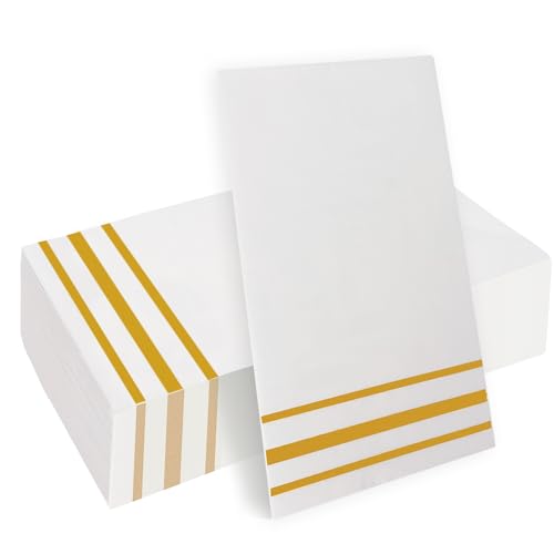 Napkins Disposable Paper Napkins 50 Pack Paper Hand Towels Absorbent Dinner Napkins White and Gold Napkin Guest Towels Tissue Party Napkin for Bathroom Dinner Wedding Kitchen Party Event Decorative