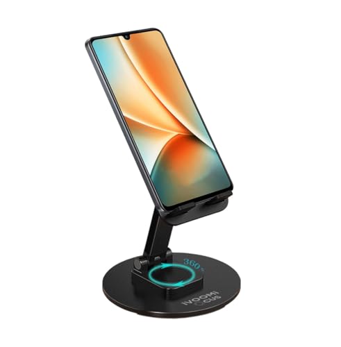 Image of iVOOMi 360 Rotating Mobile Stand for Desk, Adjustable Foldable Phone Holder with Anti-Skid Design, Metal Mobile Stand for Smartphones, Tablets & iPad