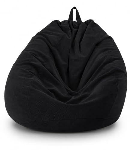 Highdi Bean Bag (No Filler) 85x110cm Corduroy Bean Bags Adult Black BeanBag Chair Washable Lazy Sofa Soft Comfortable Indoor Outdoor for Garden Living Room Furniture