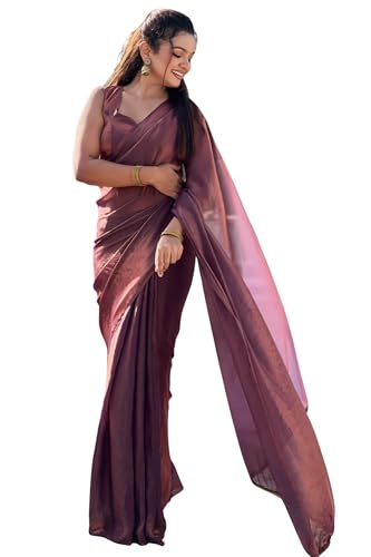 SGF11 Women's Shimmer Satin Tissue Saree Golden Tassels With Unstitched Blouse Piece product image 10