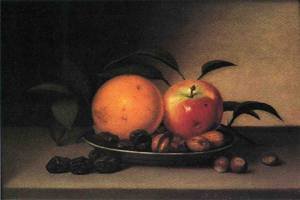 Peinture à l'huile de Raphaelle Peale - Toile de maître Fruits and Nuts in a Dish en grand format