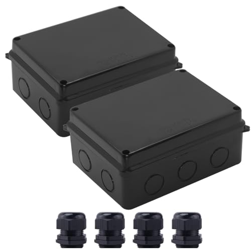 Image of Electrical Box, 2PCS Outdoor Waterproof Box IP65 Junction Box with Reserved Holes,ABS Plastic Project Box Power Cord Enclosure Black 5.9 x 4.3 x 2.8 inch(150x110x70mm)