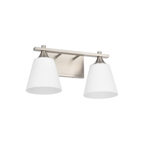 Image of Bathroom Vanity Light Fixtures, Brushed Nickel 2 Lights Traditional Vanity Lighting Fixture with Opal Glass Shade, Porch Wall Mount Light Fixture for Bathroom, Mirror Cabinets Hallway Stairs