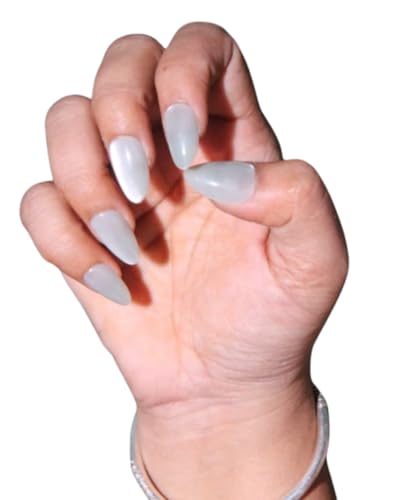 Image of Stick on Nails False Nails Nail Extension Press on Nails Glossy White Almond Shape Korean Abs Reusable Artificial Manicure for Women and Girls