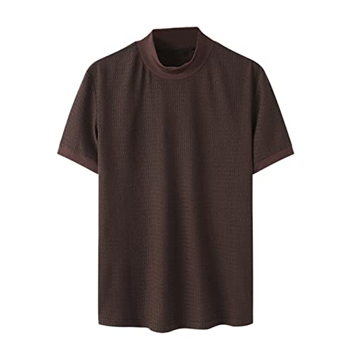 Mock Turtleneck Shirts for Men Solid Knitted Short Sleeve T Shirts Stretch Slim Lightweight Tshirt Basic Undershirts3