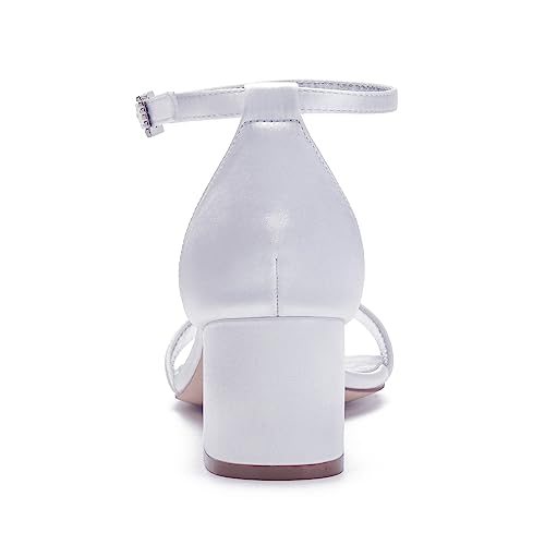 Women's Low Block Heels Sandals Peep Toe Chunky Ankle Strap Crystal Wedding Dress Shoes with Bow4