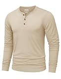 TACVASEN Herren Henley Langarmshirt Baumwolle Basic T Shirt mit Knopfleiste Winter Shirts Regular Fit Freizeithemd Khaki, M
