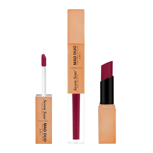 Image of Seven Seas 2in1 Non-Transfer | Smooth Texture | Hydrating | Long Lasting | Water-Proof | Full-Coverage Mad Duo Liquid Lipstick & Lipstick (Rich Rosewood, 4ml,3g)