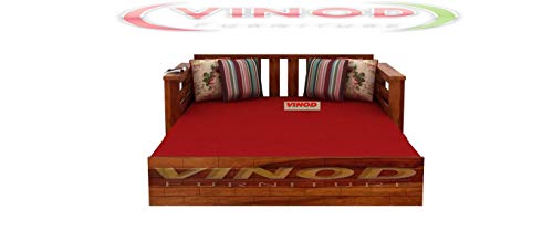 Image of Solid Sheesham Wood Sofa Set Cum Bed Furniture With Storage For Home And Office Living Room (Queen Size, Honey Finish) - Brown - 3 Seater