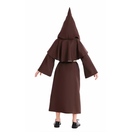 Monk Robe Medieval Friar Monk Priest 𝗛ooded Robe Cloak Halloween 𝗛ooded 4pcs 𝗨niform Monk Costume Cosplay Costume4