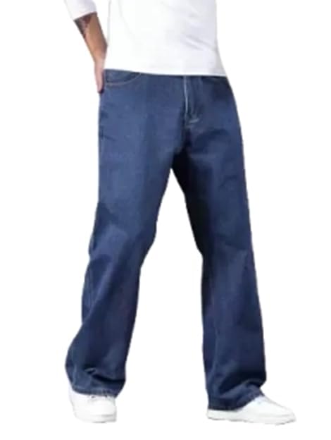 Linaria Men's Loose Fit Baggy Denim Jeans, Dark Blue, Relaxed Style, Plain Design-picture-28