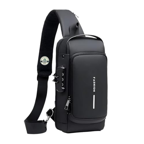 Image of MATCH MADE Anti-theft Waterproof Chest Sling Bag for Men with Password Lock & USB Charging - Travel Hiking Crossbody Daypack Backpack