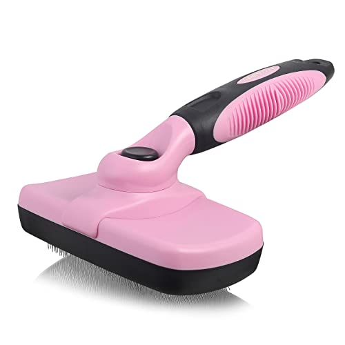 WOOFYLUVY Self Cleaning Slicker Brush | Easy To Use Pet Grooming Tool | Works For Small, Medium & Large Dogs & Cats With Short & Long Hair | Helps Remove Loose Fur, Mats & Tangles