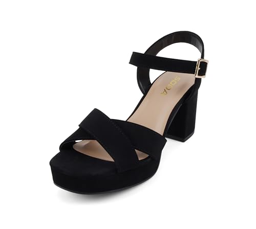 Soda “Manner” ~ Women Square Toe Cross Band Platform High Heeled Dress Sandals2