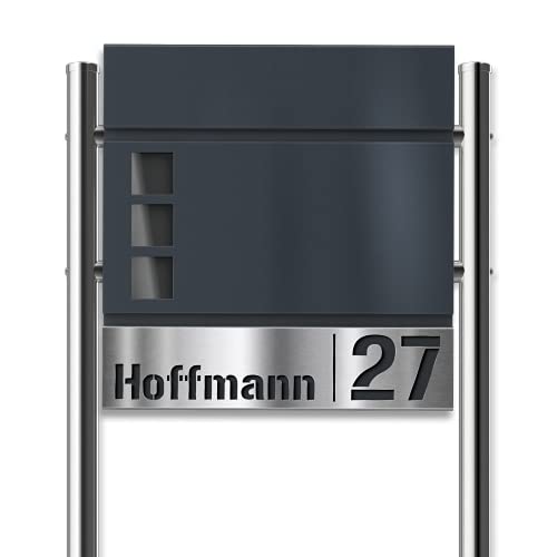 Metzler Standbriefkasten mit Edelstahl-Namensschild Svena - V4A Schild mit...