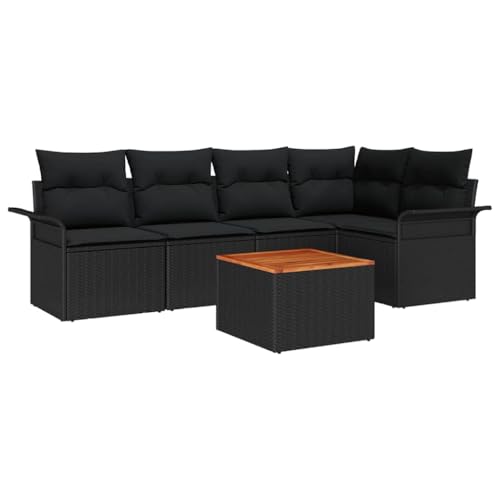vidaXL Gartensofa-Set mit Speicher 6 pcs Schwarz Poly-Rattan, Garten und Terrasse, stylische Aufbewahrungslösungen, robuste UV-beständige Materialien, Rattansofa für draußen