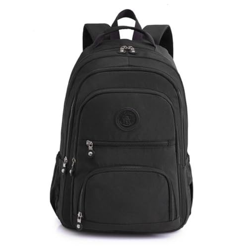 Mochila Impermeável De Nylon Funcional De Grande Capacidade Com Zíper De 5 Camadas Para Escolar Estudantes(Preto)