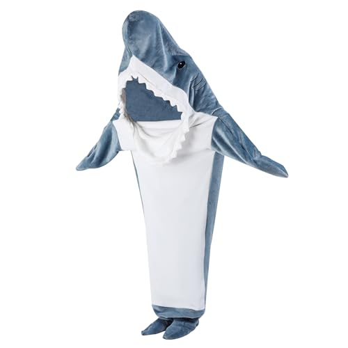 GRIRIW Shark Blanket Hoodie Wearable Blanket Cozy Shark with Detachable Head Stylish Hooded Design for Adults and Versatile Use for All Seasons