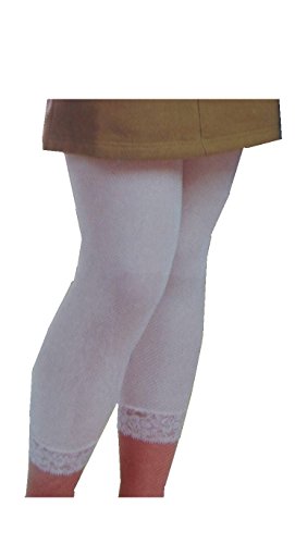 Brand Kinderleggings Leggins für Mädchen mit Spitze (128/134, Weiß)