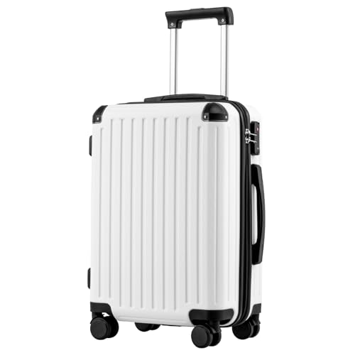 COOLIFE 20 Inch Carry On Suitcase – Hardshell Cabin Suitcase, Lightweight ABS+PC Luggage with 360° Silent Wheels & TSA Lock, Telescopic Handle for EasyJet, Travel & Business, White 20 Inch W