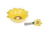 Boston International Ceramic Bowl and Stainless Steel Spreader, 4.75 x 2.75-Inches, Colourful Sunflowers