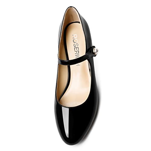 ROSERWISH Womens Round Toe Cute Wedding Ankle Strap Casual Patent Pearl Chunky Low Heel Pumps Shoes 1.5 Inch3