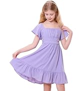 Amazon.com: Zando Purple Girls Dress Tie Back Summer Dresses Ruffle Short  Sleeve A-Line Swing Dress for Little Girls Weddings Casual Party Dress  Square Neck Off Shoulder Sundress 6-7 Years: Clothing, Shoes &