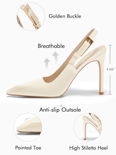 Image of Coutgo Women's Slingback High Heels Pointed Toe Stilettos Metal Buckle Dress Party Pump Shoes