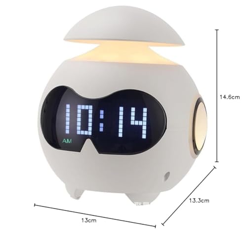 Image of Robot Designed Digital Alarm Clock with Wireless Bluetooth Speaker for Songs | USB Powered Wake Up Alarm Clock with Emoji, Dual Alarm Setting, with Adjustable Night Light (1-pcs)