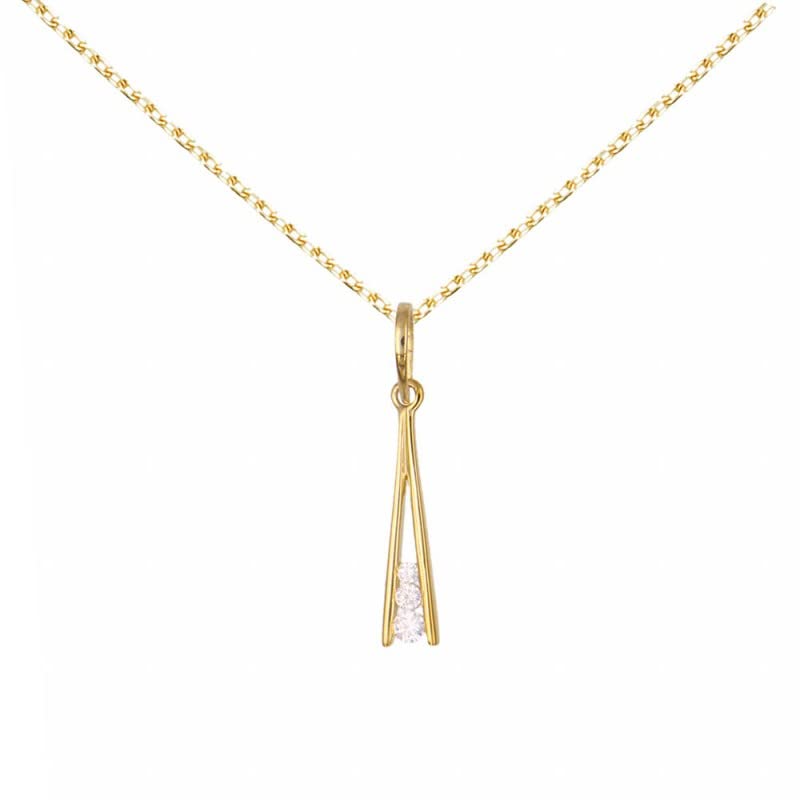 Collier pendentif or jaune et oxydes de zirconium avec sa chaine dorée raffinée