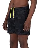 Layer 8 Men's Swim Shorts 5 Inch Inseam Gym to Swim Trunks Athletic Fit with Zip Back Pocket and Side Pockets (Small, Black Camo)