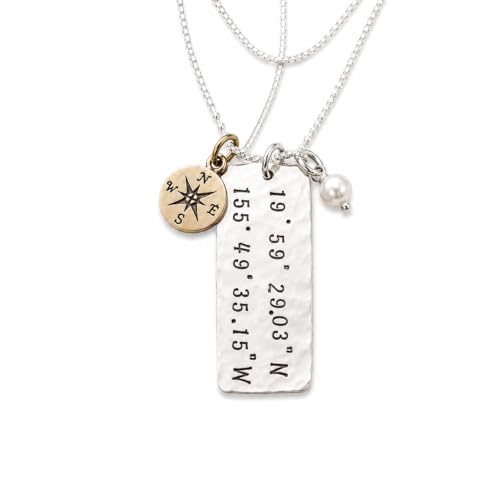 Tracy Tayan Designs Chart you Special Place Coordinates Necklace Longitude and Latitude Hand Stamped and Personalized Sterling Silver & Bronze