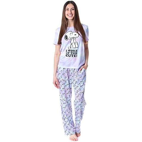 INTIMO Peanuts Womens' I Woke Up This Cute Tie-Dye Sleep Pajama Set (Large) Multicolored Cover
