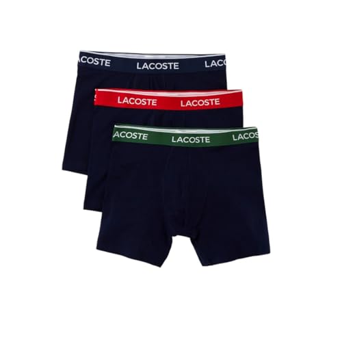 Lacoste Men's Cotton Stretch Essentials Boxer Briefs, 3-Pack, Navy Blue/Green/Red/Navy, Medium