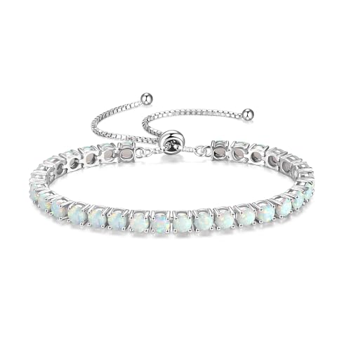 FANCIME Birthstone Tennis Bracelet for Women Sterling Silver Tennis Bracelet Classic Bolo Adjustable Chain Fine Jewellery Anniversary Birthday Gifts for Women Mom Wife Her