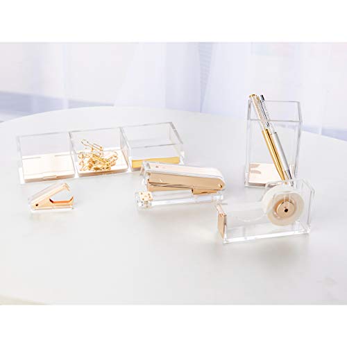 Sirmedal Elegant Ultra Clear Acrylic Office Supplies Acrylic Stapler Matte Gold Desktop Stapler With 1000Pcs Staples For Office Accessories(Gold) #TOP6