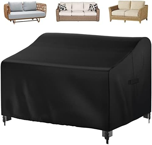 Patio Bench Loveseat Cover Waterproof, 2-Seater Heavy Duty Outdoor Sofa Covers, Lawn Patio Furniture Couch Covers, Fits Up to 60Wx34Dx30H Inches, Black